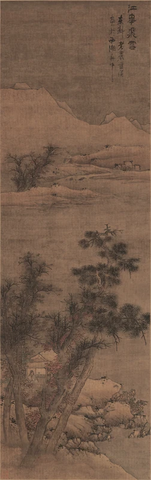 明 蓝瑛 江皋飞雪图立轴绢本148x46.7