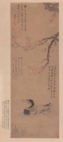 明 陆治 红杏野凫图轴(纸本)125x55