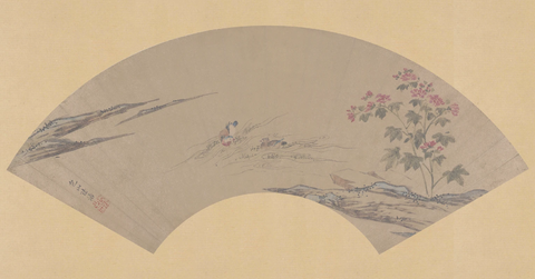 明 陆治-花鸟扇面纸本31x61