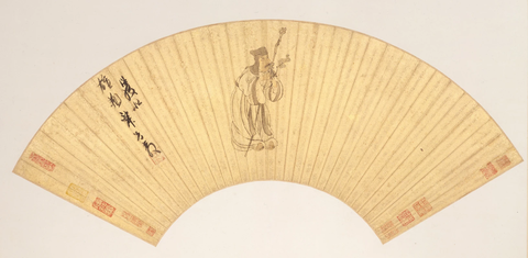 明 陈洪绶 林亭清话图扇面  (13)