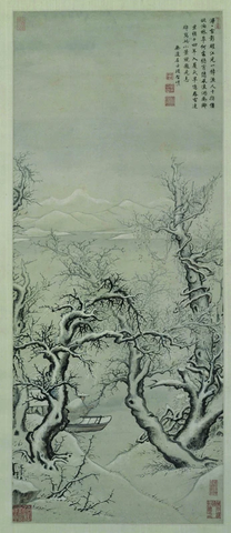 明 项圣谟 雪影渔人图纸本设色74.8X30