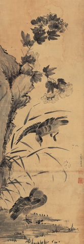明末女画家 李因 芙蓉鸳鸯图轴绢本138.9x47.8