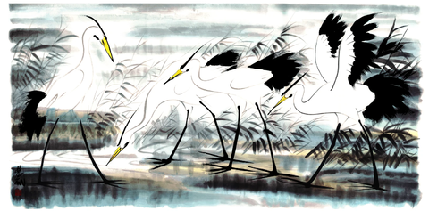 林凤眠 鹭鸶（赝品） 67×136 