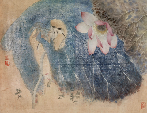 江宏伟 荷花栖禽 镜心 