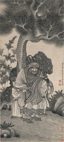 清 丁云鹏  益寿尊者像 纸本 52.8x117.8