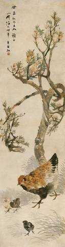 清 任伯年-母子平安图 纸本40X150