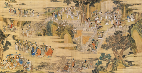 清 任熊  无款 群仙祝寿图  佛道86X170