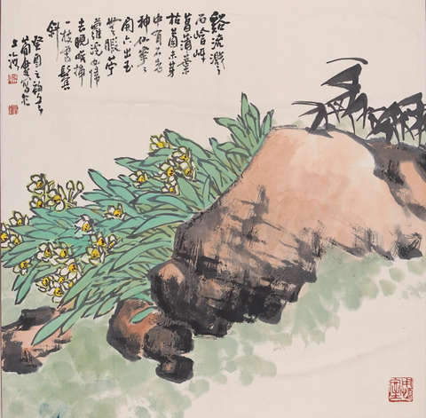 清 曹简楼 水仙图轴纸本70x70