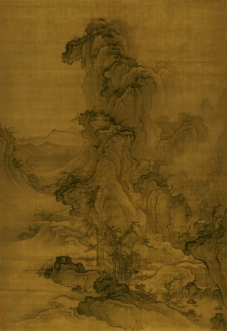 清 李寅 秋山行旅 绢本189.6 x 97.5