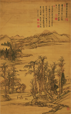 清 王翬 仿古四季山水图 仿李营丘平林散牧82.5x51.2 