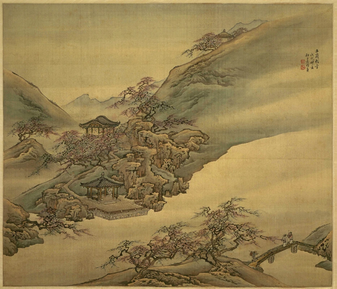 清 袁耀 山水四条屏-扬州四景 平岗艳雪绢本57X66.1故宫