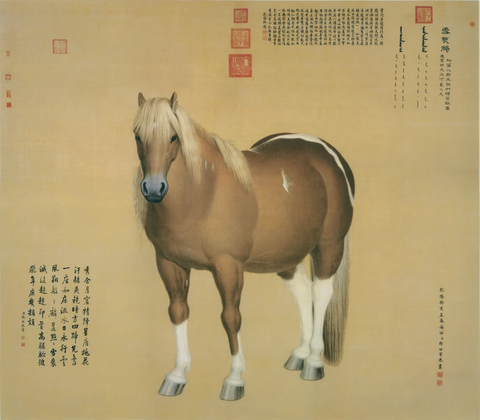 清 郎世宁 雪点雕绢本 97x110台北