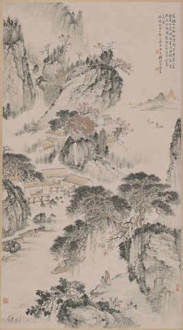 清 钱松喦 山水诗画图轴89x49 