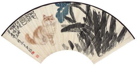 耄耋图扇 纸本 50x25 