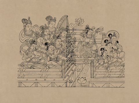 莫高窟154窟 中唐 报恩经变舞乐局部 