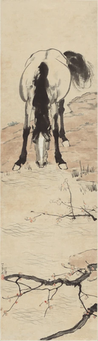 近现代 徐悲鸿 饮马图 纸本31.4x108.7 