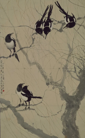 近现代 徐悲鸿柳鹊图轴 北京故宫 最清晰 