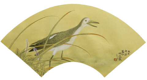 郑路迅 泥金扇面 啼声 