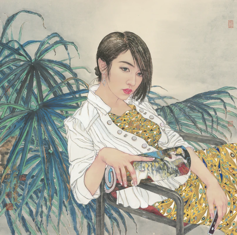 金色年华69乘69cm生宣重彩 