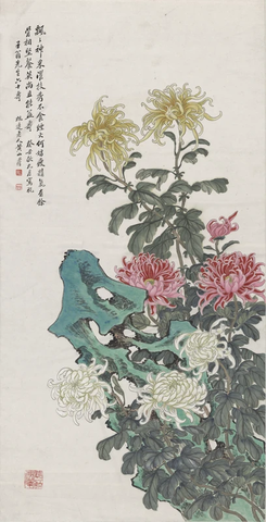 黄山寿-菊石延年图轴131X67 