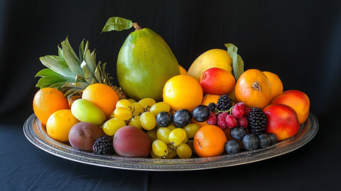摆满新鲜水果的果盘