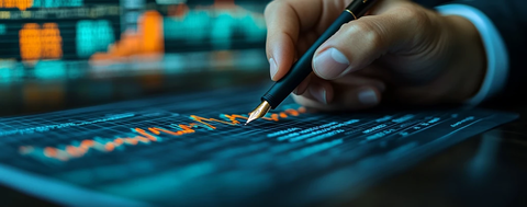 手持钢笔书写股市图