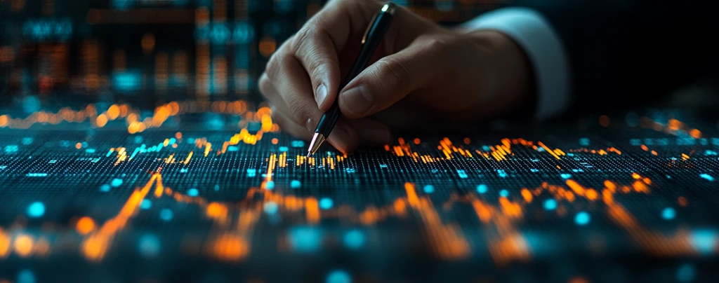 手持钢笔书写股市图