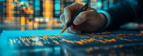 手持钢笔书写股市图