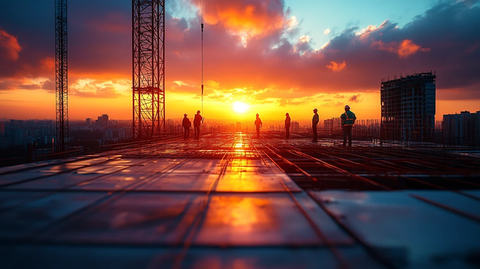 建设工地夕阳下