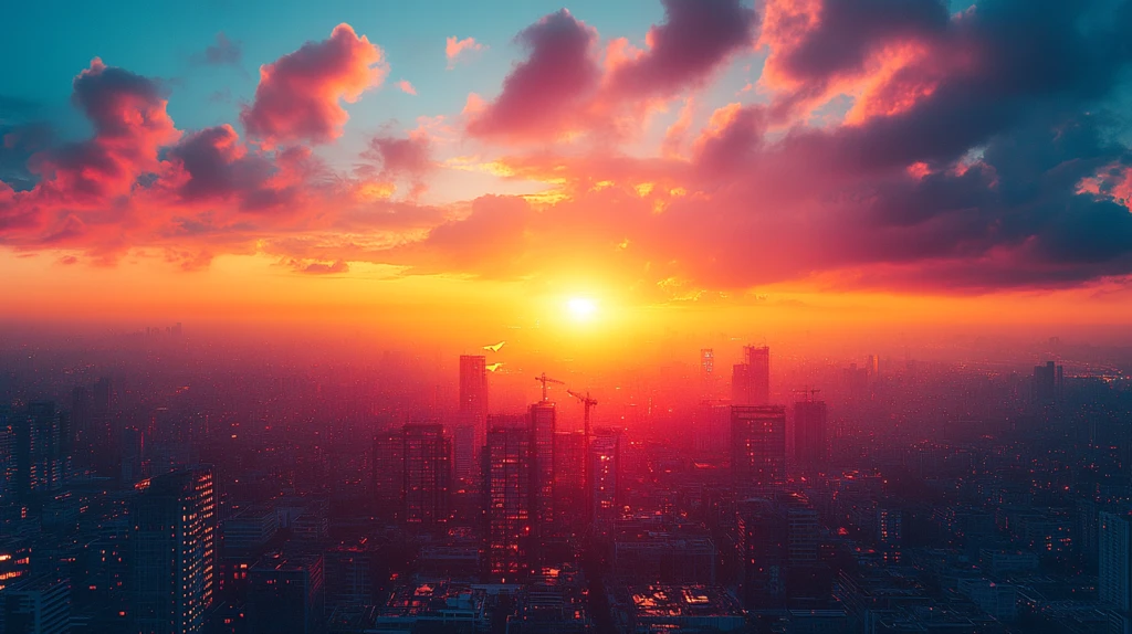 建设工地夕阳下