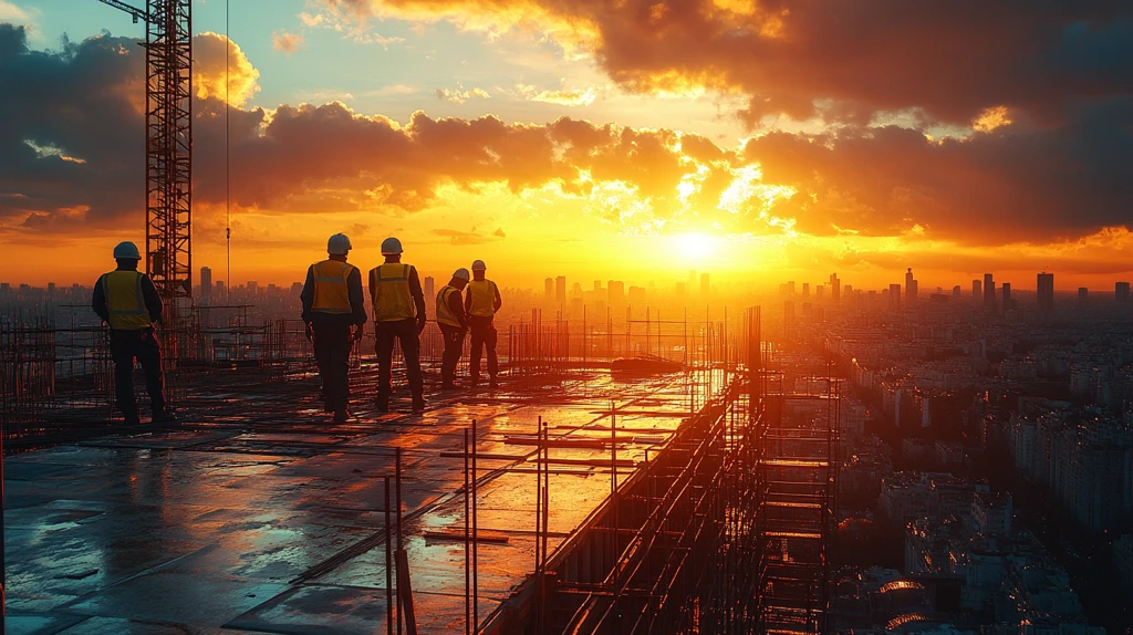 建设工地夕阳下