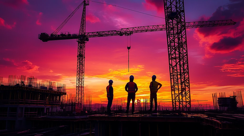 工人建设工地落日