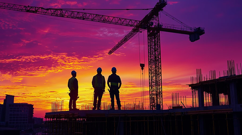 工人建设工地落日