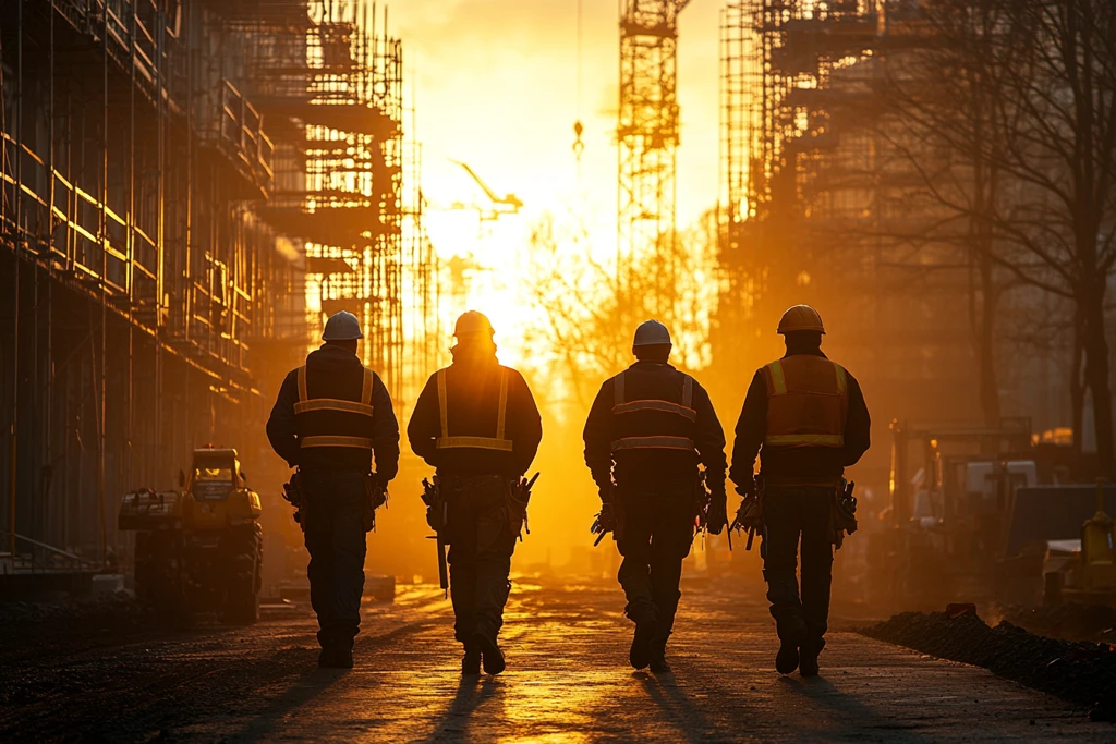 建筑工人协作现场