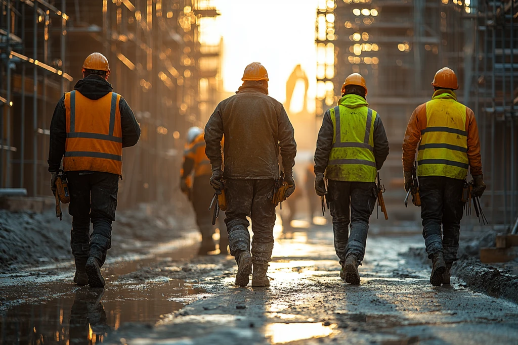 建筑工人协作现场