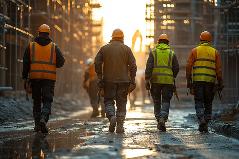 建筑工人协作现场