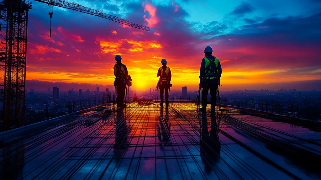 塔吊剪影黄昏施工