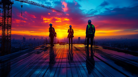 塔吊剪影黄昏施工