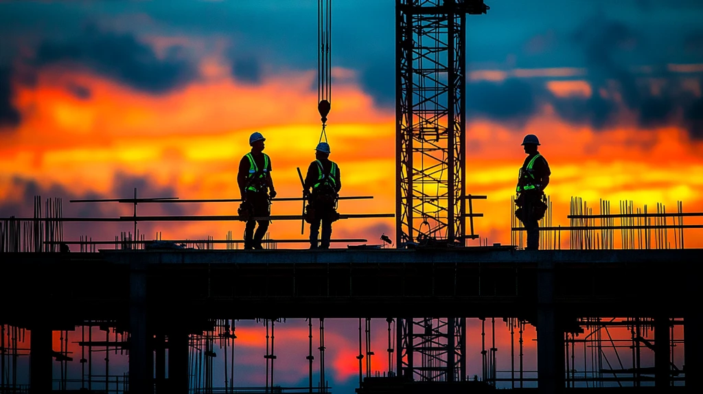 塔吊剪影黄昏施工