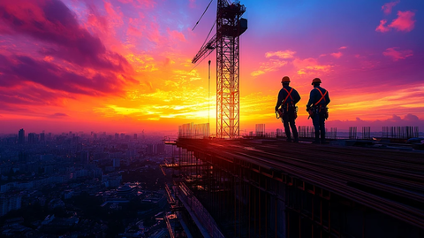 塔吊剪影黄昏施工