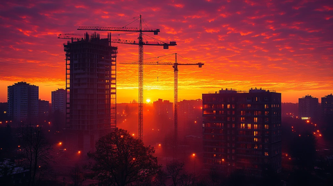 在建公寓楼日落景象