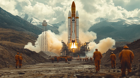 工人铺设火箭平台