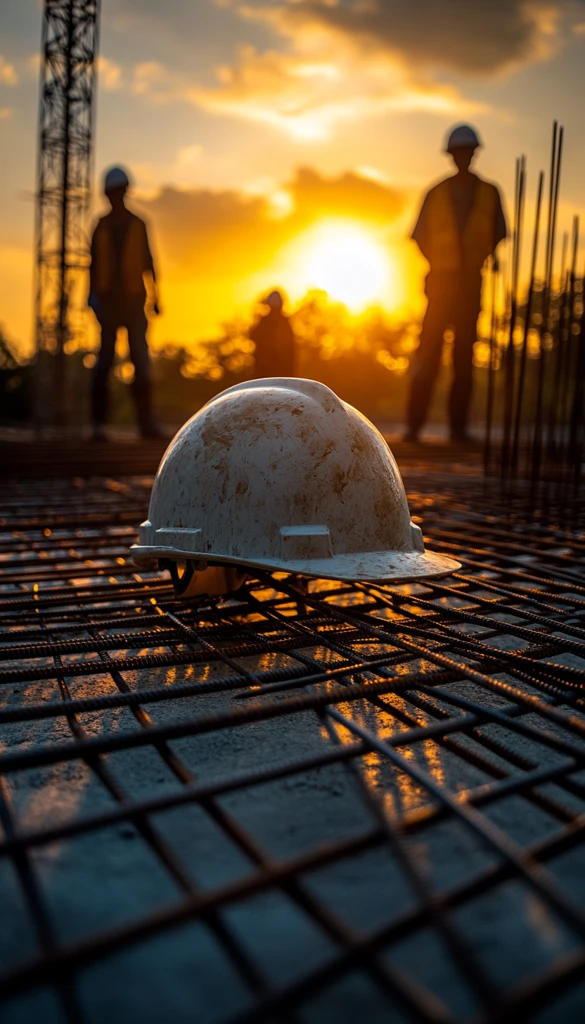 工地铁帽与夕阳