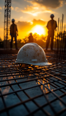 工地铁帽与夕阳