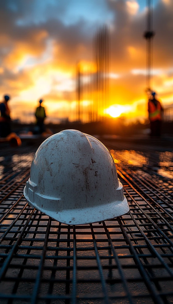 工地铁帽与夕阳