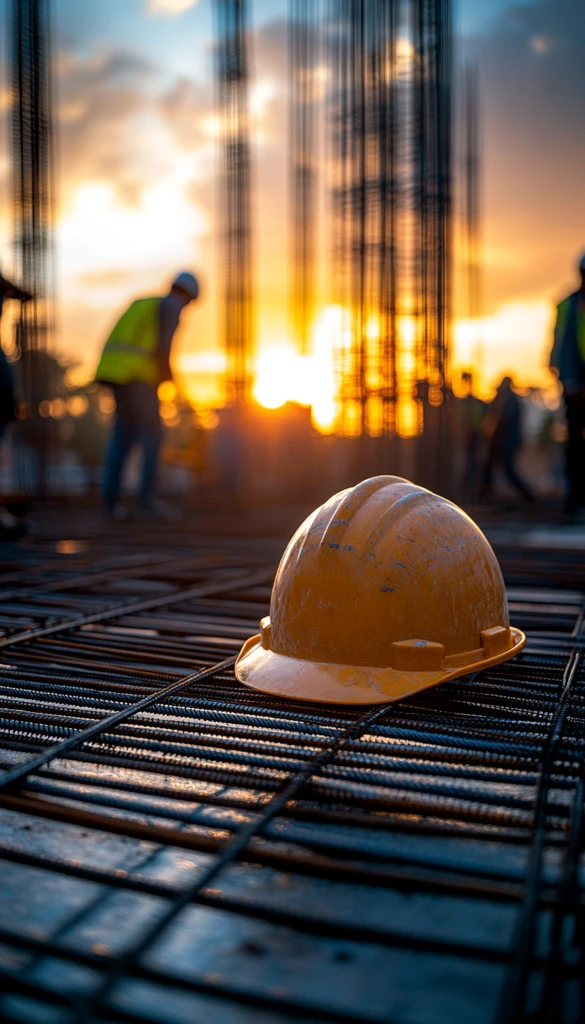 工地铁帽与夕阳