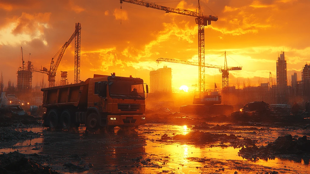 建筑工地傍晚场景