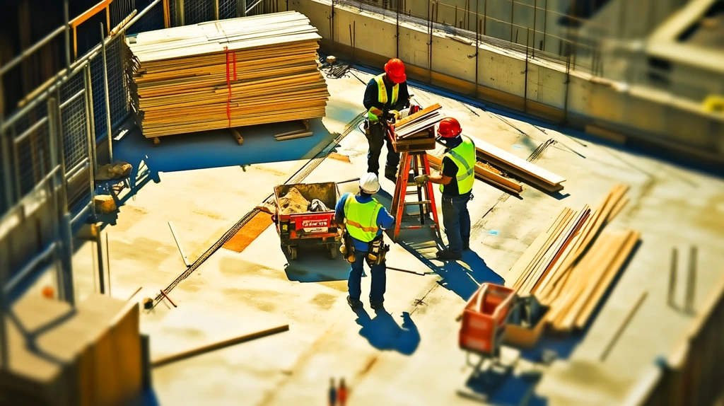 工人屋顶搭建木材