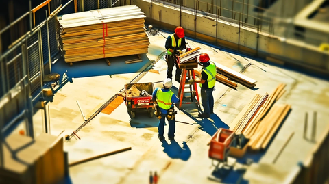 工人屋顶搭建木材