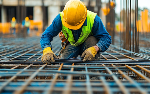 工人铺设钢筋